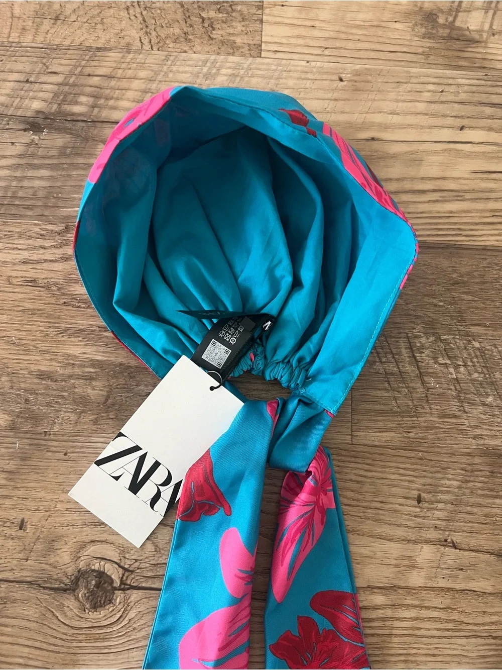 NWT Zara Floral Turquoise and Hot Pink Floral Satin Effect Head Wrap OS